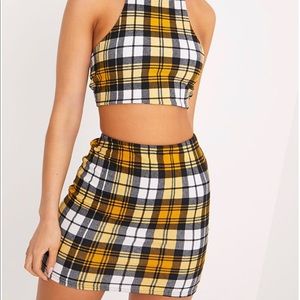 Plaid Print Crop Top And Skirt Set